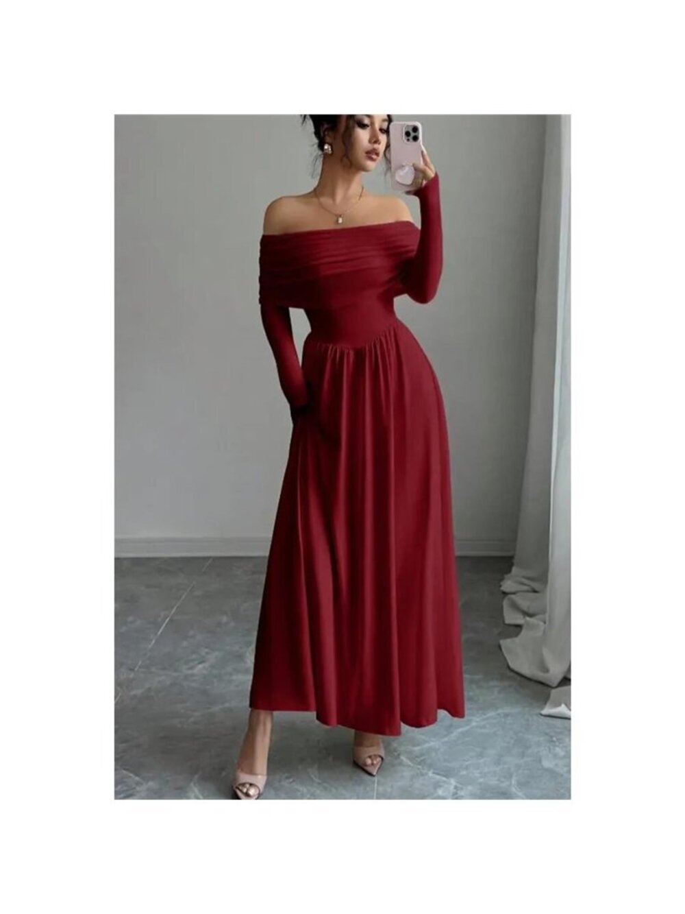 Off-Shoulder Ruched Bodycon Maxi Dress - Picture 8 of 8